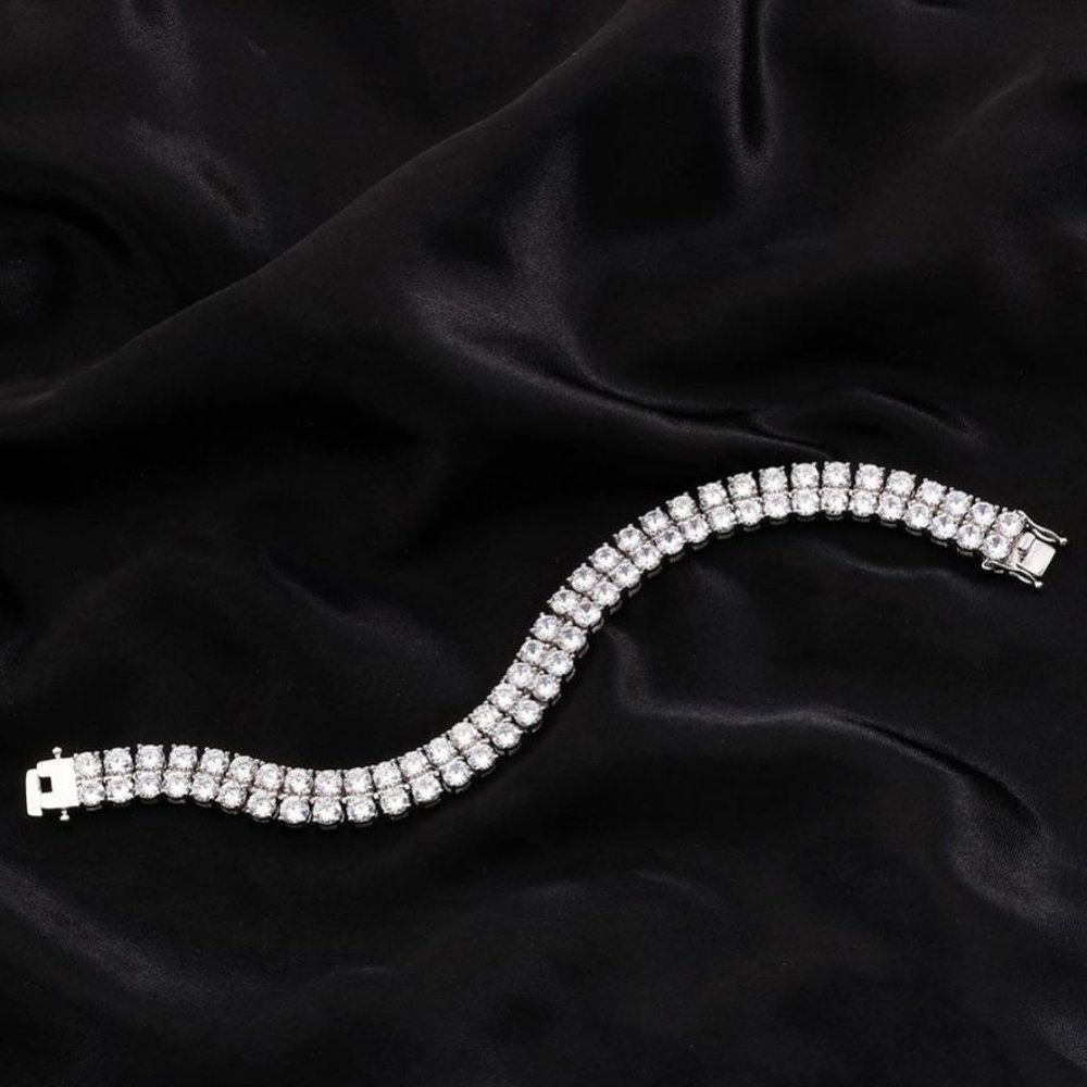 Diamond CZ Double Row 10mm Tennis Bracelet I Gold + Silver Tennis Bracelet 127 - Picture 11 of 12